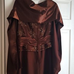 Crystal Elite, Size 18, Rich Chocolate Brown with Satin Shawl